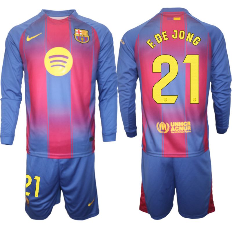 Men 2025-2026 Club Barcelona home blue Long sleeves #21 Soccer Jersey->barcelona jersey->Soccer Club Jersey